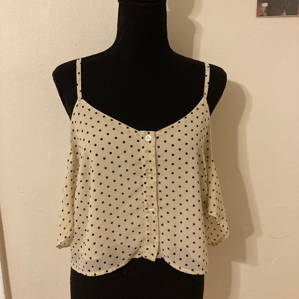 Aerie Cream and black polka dot top